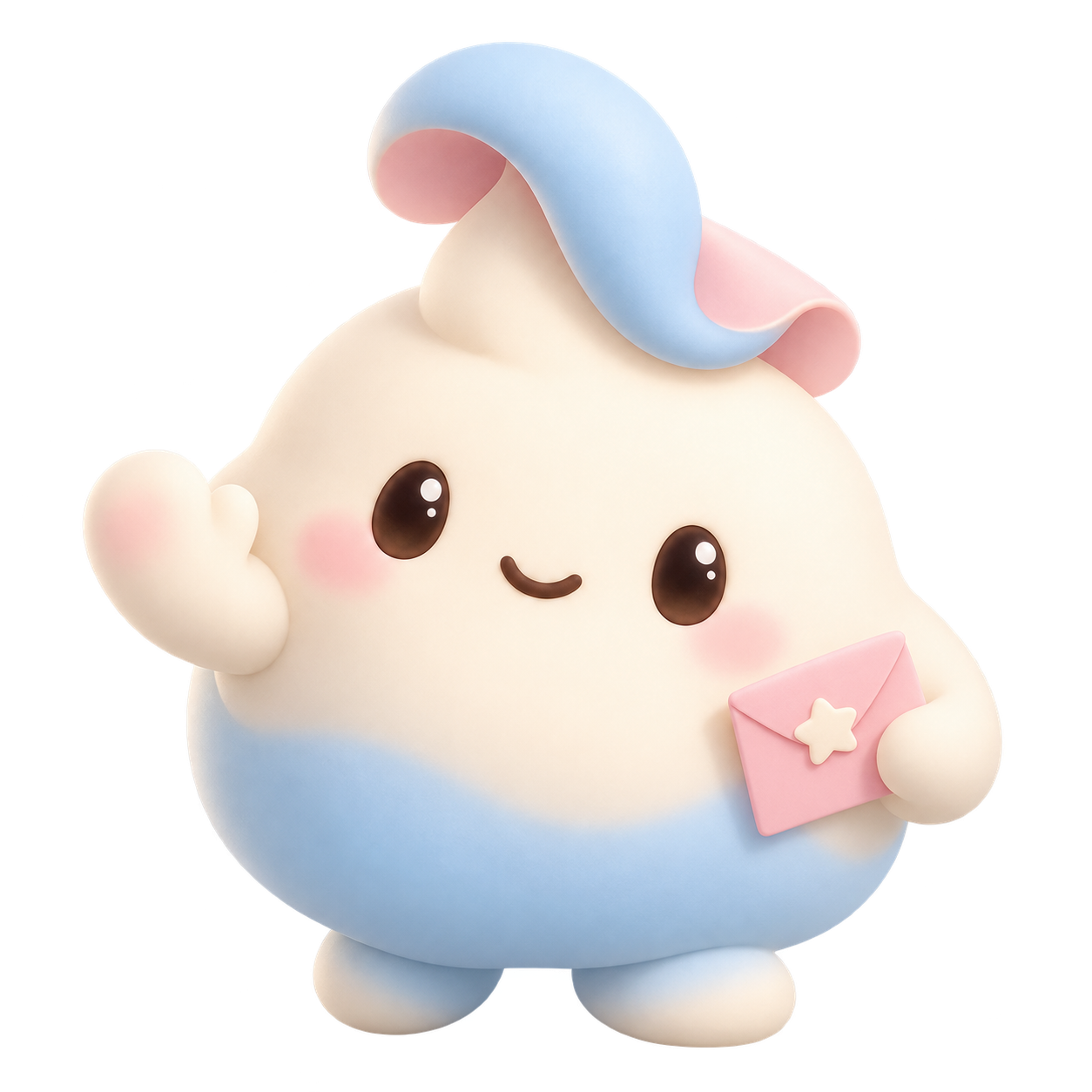 Your Coremems companion, a smiling pastel character waving and holding a pink invitation